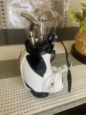 Men's White and Black Mini Golf Club Bag/ Pen Set